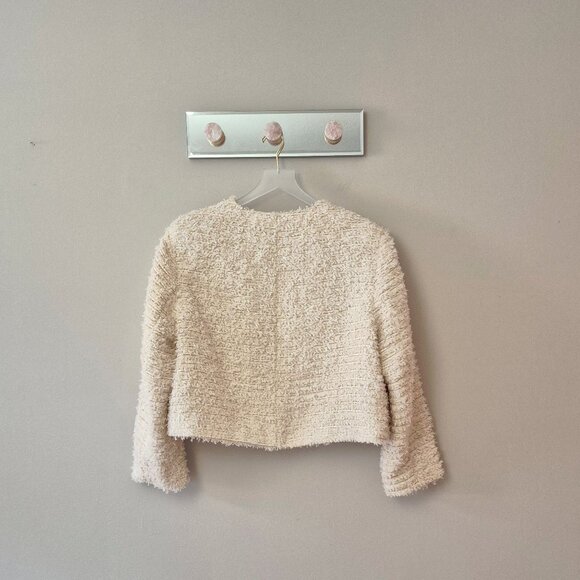 NWT H&M cream beige textured weave glitter thread short jacket, L - Picture 8 of 8